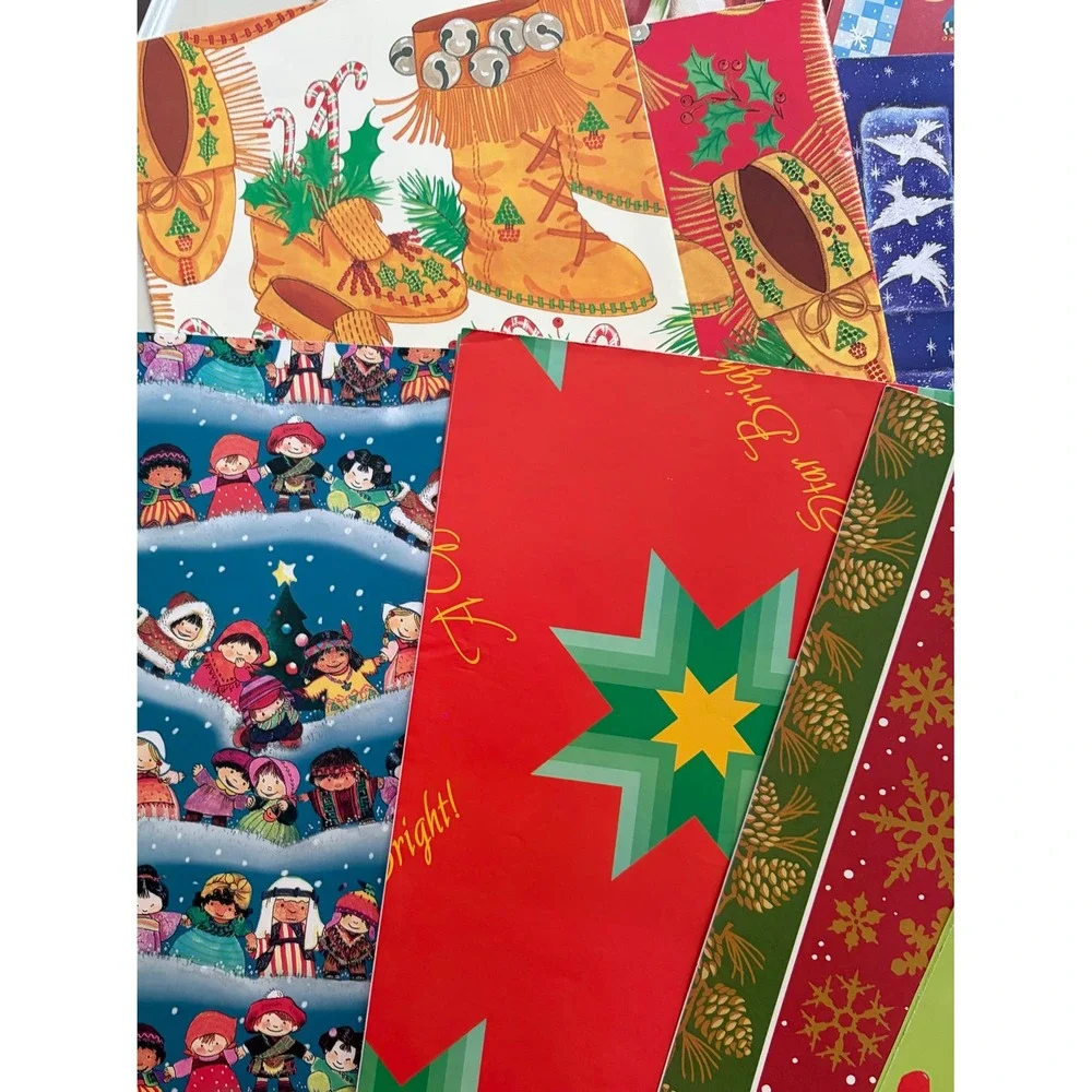 Vintage Christmas Gift Wrap Lot 34 Sheets Holiday Sally Foster Era 80s 90s Mixed